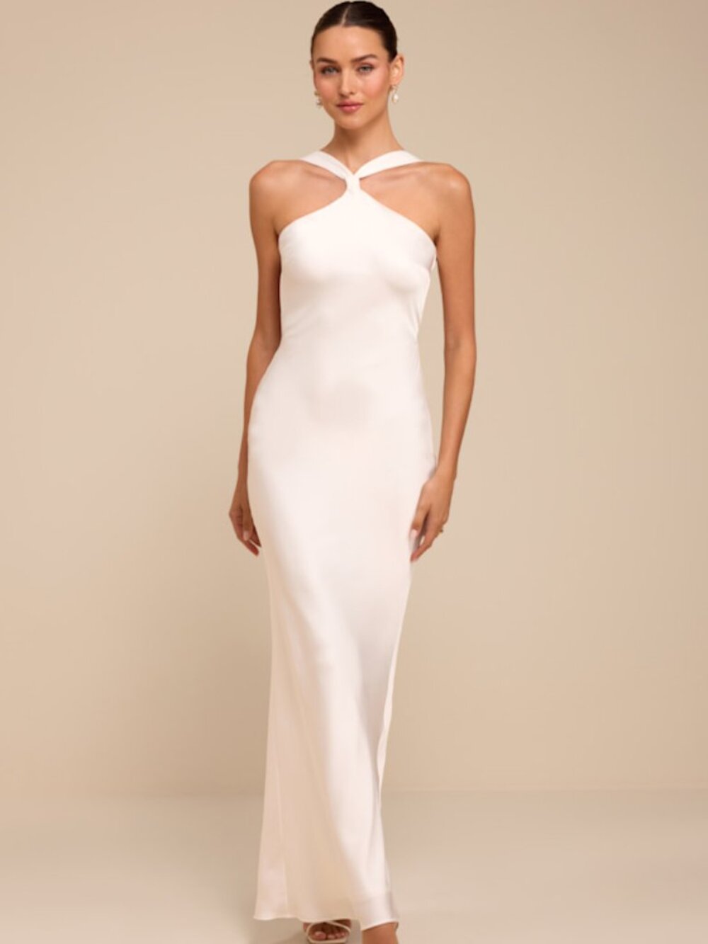 NWT - Lulus Deanira White Satin Backless Column Maxi Dress - Size S